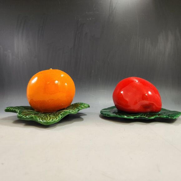 Fruit Wall Pocket Vase Set 2 Apple & Orange VTG Planter Gallery Hanging Kitsch - Picture 4 of 10